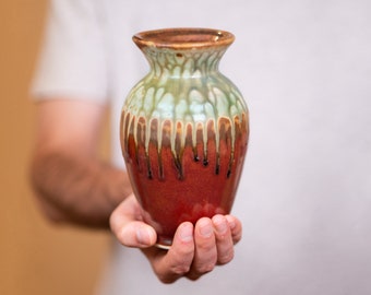 Classic Studio Pottery Vase, Green & Red Ceramic Vase, Colorful Vase, New house Gift