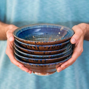 Stoneware Plate, Blue Pottery Bowl, Ceramic Salad Bowl, Pasta Plate image 2