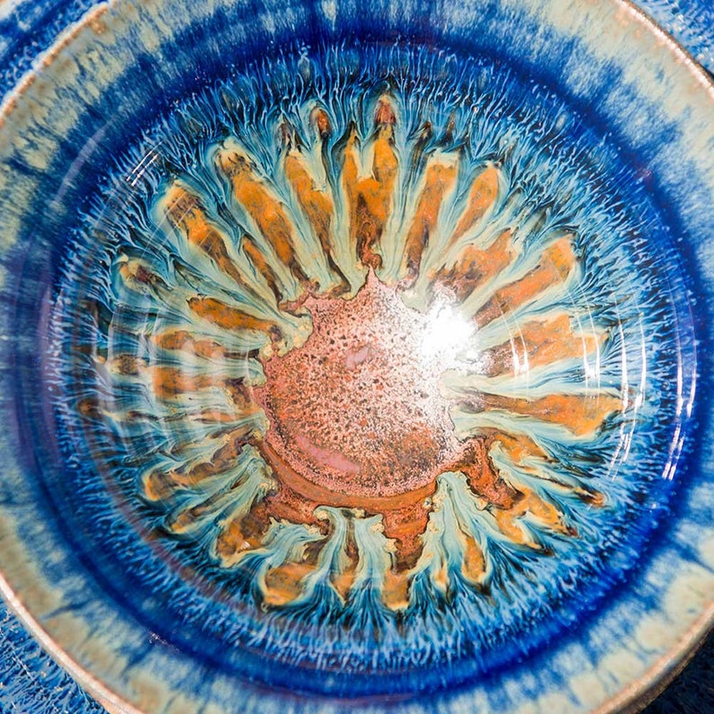 Stoneware Plate, Blue Pottery Bowl, Ceramic Salad Bowl, Pasta Plate image 3