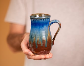 15 oz Pottery Mug Handmade, Large Ceramic Mug, Blue Handmade Mug, Pottery Coffee Mugs, Handmade Stoneware Mug, Aesthetic Mug