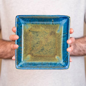 7&quot; Blue Ceramic Square Plate, Handmade Pottery Dinnerware, New House Gift