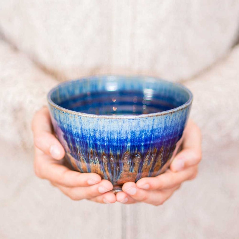 also great as a Handmade Ceramic Tea Bowl Noodle bowl and a Key Bowl Brown /& Blue Ramen Bowl Pottery Cereal Bowl