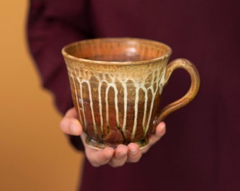18 Large Coffee Mug, Handthrown Mug in Brown & Yellow, Extra Large Mug, Large Ceramic Mug, Stoneware Mug Set, Best Selling Mugs