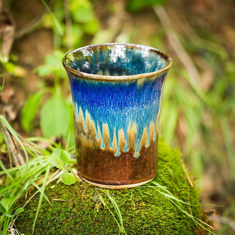 Ceramic Utensil Holder / Pottery Utensil Crock in Amber Blue Etsy