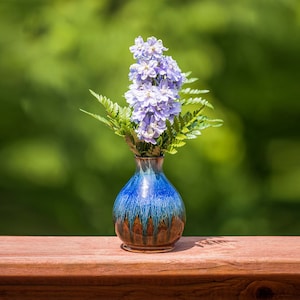 Amber & Blue Bud Vase, Small Ceramic Vase, Studio Pottery Vase, Great as a New House Gift