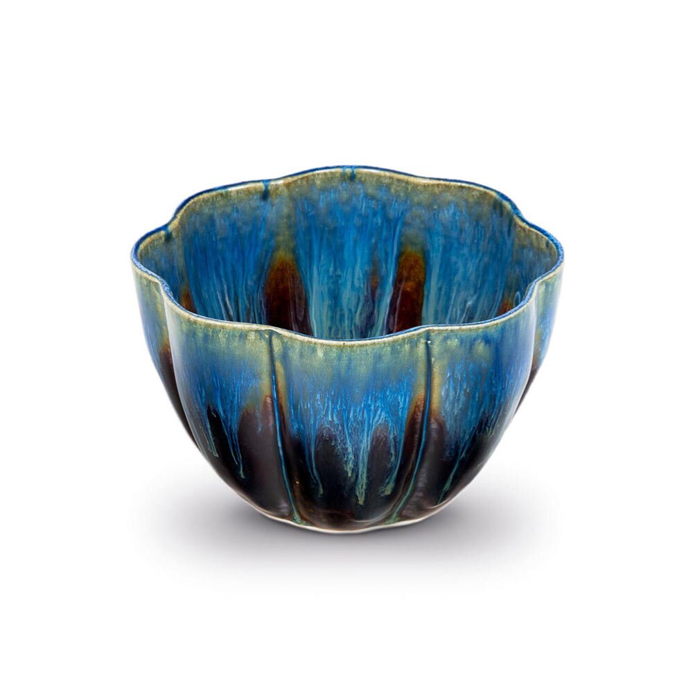 3 Ceramic Flower Shaped Bowl Blue Yellow 8.5x8.5x4cm
