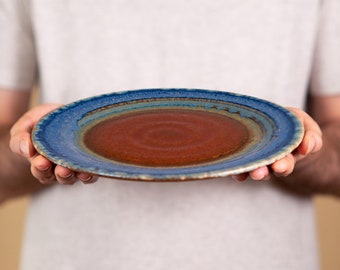 Blue Ceramic Dinner Plate, Handmade Pottery Dinnerware