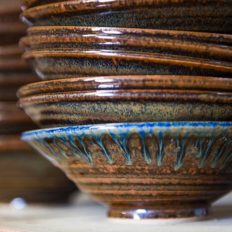 Stoneware Plate, Blue Pottery Bowl, Ceramic Salad Bowl, Pasta Plate image 9