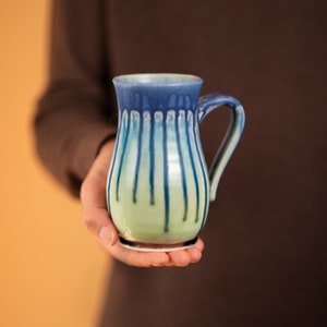 Large Pottery Mug, Green & Blue Handmade Mug, Stoneware Coffee Mugs, Ash Glazed Pottery Dinnerware