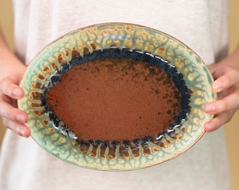 Ceramic Oval Plates / Key Bowl, Great as Catchall Tray, Oval Serving Dish, Potpourri Bowl, Small Ceramic Baking Dish, Red Candle Dish