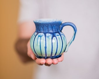 Green & Blue Handmade Mug, Small Round Pottery Coffee Mugs, Pottery Tea Cup, Perfect Gift For Her