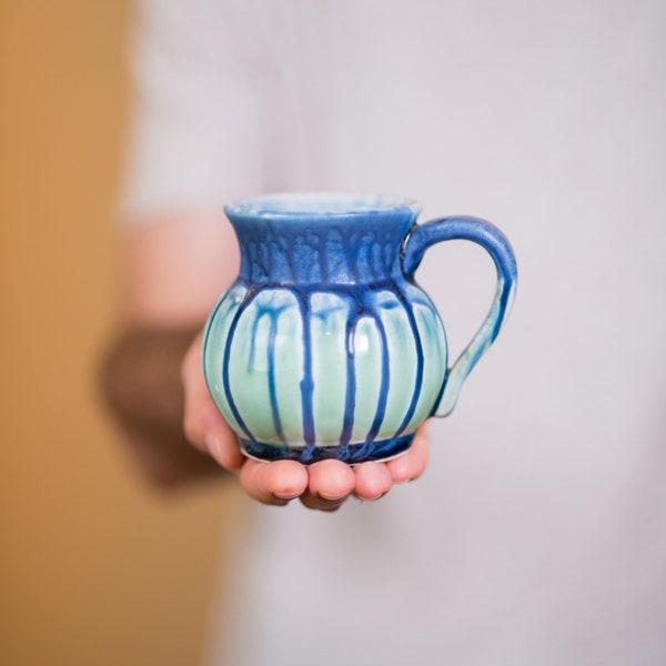 Green & Blue Handmade Mug, Small Round Pottery Coffee Mugs, Pottery Tea Cup, Perfect Gift For Her