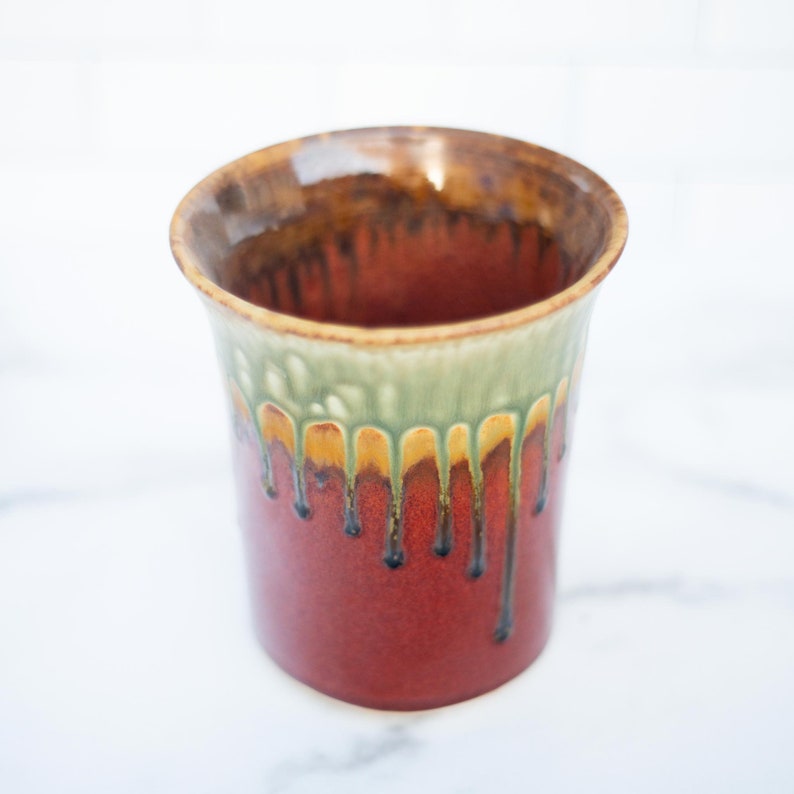 Ceramic Utensil Holder / Pottery Utensil Crock in Rustic Red Etsy