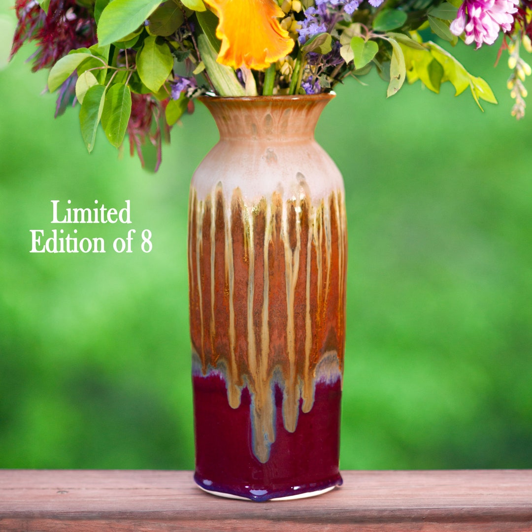 Tall Cylinder Big Vase Handmade Ceramic Vase Large / Drip Glaze Pottery