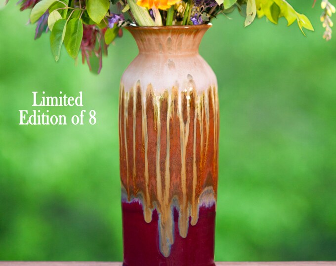 Tall Cylinder Big Vase Handmade Ceramic Vase Large / Drip Glaze Pottery Vase / Console Table