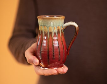 Handmade Pottery Mug, Large Ceramic Mug in Rustic Red, Pottery Coffee Mugs, Handmade Stoneware Mug, Aesthetic Mug / Modern Mug