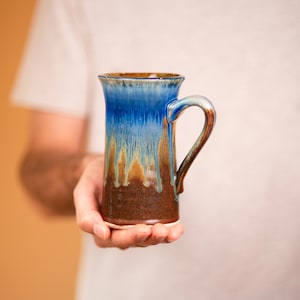 Straight Blue Handmade Mug 13 oz, Blue Coffee Mug, Pottery Coffee Mugs, Ceramic Coffee Mug Handmade