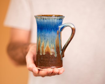 Straight Blue Handmade Mug 13 oz, Blue Coffee Mug, Pottery Coffee Mugs, Ceramic Coffee Mug Handmade