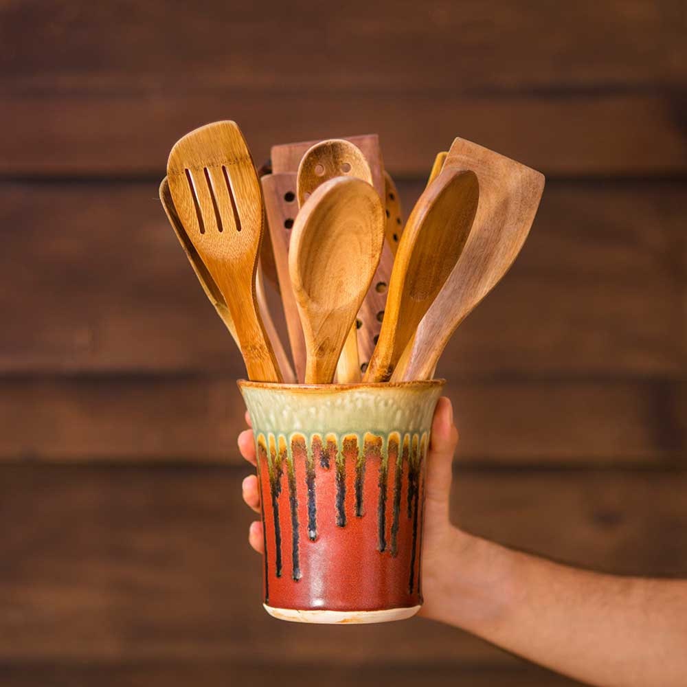 Ceramic Utensil Holder Pottery Utensil Crock Ceramic Flower Etsy