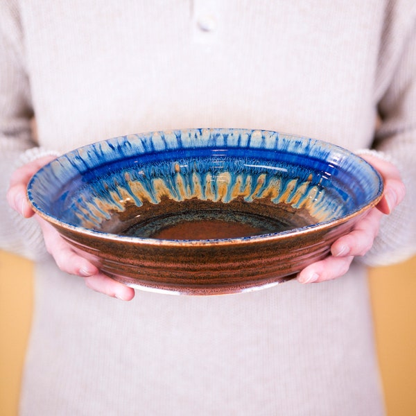 Pottery Pasta Bowl, Ceramic Pasta Serving Bowl, Blue Pottery Fruit Bowl, Ceramic Baking Dish