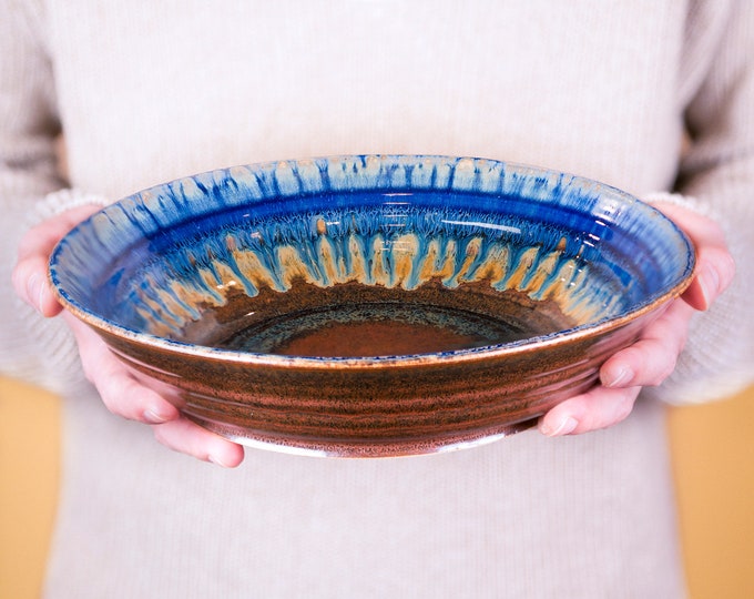 Pottery Pasta Bowl, Ceramic Pasta Serving Bowl, Blue Pottery Fruit Bowl, Ceramic Baking Dish