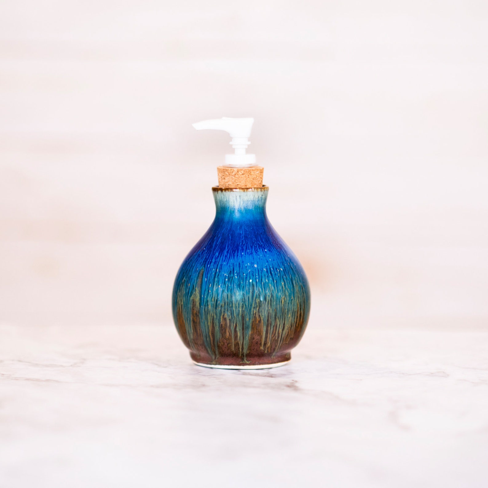 Handmade Ceramic Soap Dispenser Pump, Amber Blue Hand Soap Dispenser, Dish Soap Dispenser