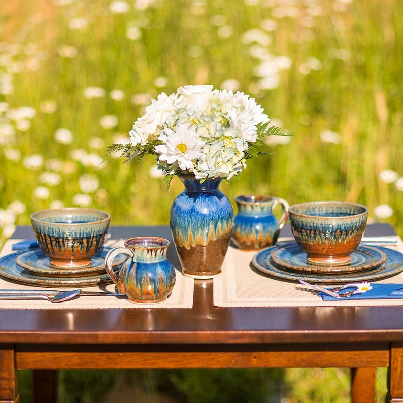 also great as a Handmade Ceramic Tea Bowl Noodle bowl and a Key Bowl Brown /& Blue Ramen Bowl Pottery Cereal Bowl