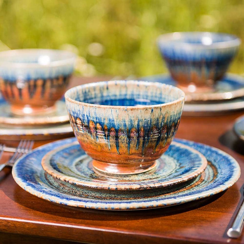 also great as a Handmade Ceramic Tea Bowl Noodle bowl and a Key Bowl Brown /& Blue Ramen Bowl Pottery Cereal Bowl