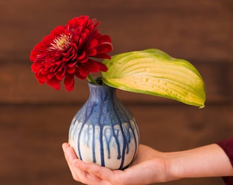 Green & Blue Bud Vase, Small Ceramic Vase, Studio Pottery Vase, Great as a New House Gift