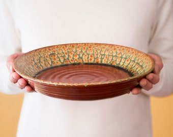 Red Ceramic Pie Plate, Handmade Ceramic Baking Dish, Baker Gift, Rustic Serving Tray