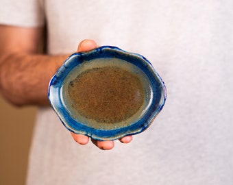 Blue Small Ceramic Dish - Great as a Key Bowl, Ceramic Soap Dish, Ceramic Spoon Rest & Trinket Dish