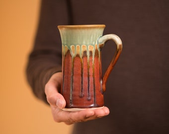 Straight Red Handmade Pottery Mug, Pottery Coffee Mugs, Ceramic Coffee Mug Handmade, Stoneware Dinnerware
