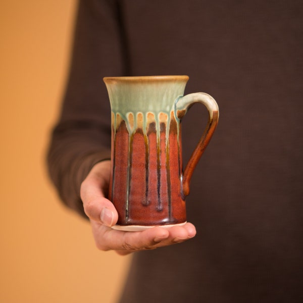 Straight Red Handmade Pottery Mug, Pottery Coffee Mugs, Ceramic Coffee Mug Handmade, Stoneware Dinnerware