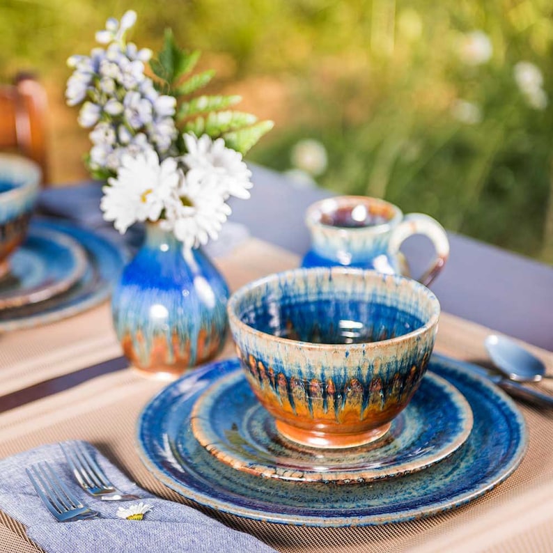 also great as a Handmade Ceramic Tea Bowl Noodle bowl and a Key Bowl Brown /& Blue Ramen Bowl Pottery Cereal Bowl