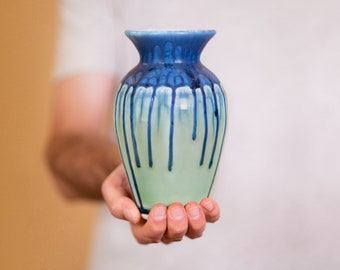 Blue & Mint Green Vase, Studio Pottery Vase, Ceramic Flower Vase, Gifts For Newlyweds