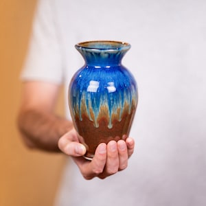 Classic Studio Pottery Vase, Blue Ceramic Vase, Ceramic Flower Vase In Amber Blue, New house Gift