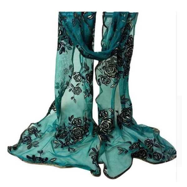 Dark Teal Floral Scarf