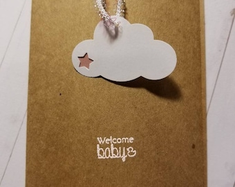 Welcome baby girl, baby card, baby girl, baby shower card, cloud