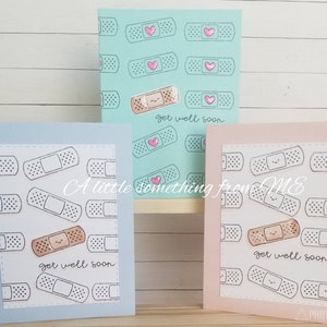 Get well soon, get well soon greeting card, card, sick card, blank greeting card, bandaid card