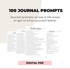 100 Journal Prompts | Healing Journal | Get to know yourself | Journal Questions | Inner Work Journal | Personal Reflection