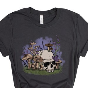 Cottagecore Skull Mushroom Shirt, Retro Skull Shirt, Bloom Skull Shirt, Skeleton Shirt, Mushroom Aesthetic, Gothic Tee, Halloween Witchy Top