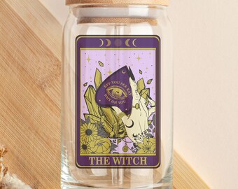Witch Tarot Iced Coffee Glass Can: Occult Tumbler