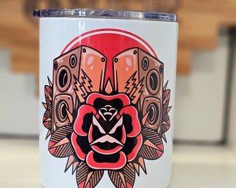 Audiophile Tattoo Art Tumbler: Insulated Stainless Steel, Music Lover Gift