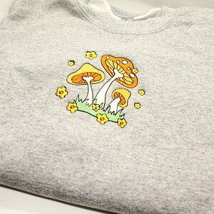 Embroidered Mushroom Crewneck: Cottagecore Retro Sweater