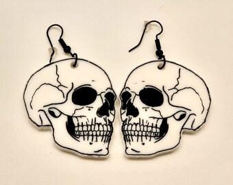 Handmade Gothic Acrylic Skull Earrings: Engraved & Painted
