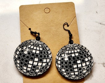 Black Acrylic Disco Ball Earrings: Handmade Retro 70s Style