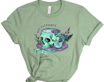 Camiseta con taza de té y calavera gótica: Ropa psicodélica retro