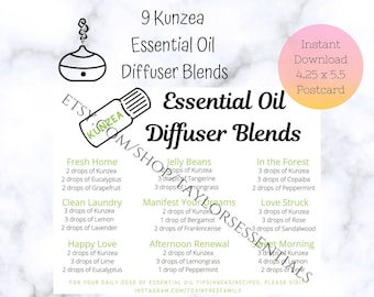 Kunzea Diffuser Blends | Kunzea Essential Oil Diffuser Blend Postcards | Printable Diffuser Blend Recipes | Digital Download