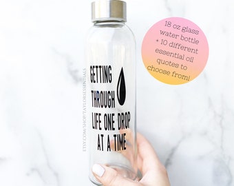 18oz Essential Oil Themed Glass Water Bottle |  Essential Oil Tumbler | Custom Essential Oil Glass Water Bottle | Customized Water Bottle