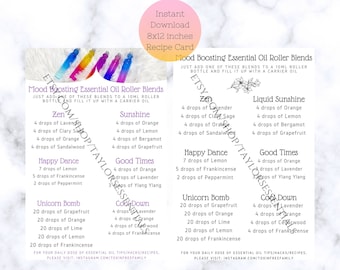 Essential Oil Mood Boosting Roller Blends Recipe Card | Oily Business Tools | Essential Oil Recipes | Essential Oil Blends | Oil Printable
